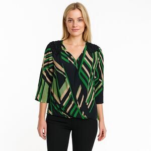 2/$30 Collective Concepts Beaded Designer Blouse Green Medium #A0363 TRB2